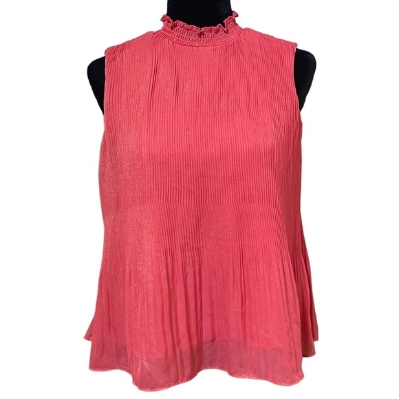 Nanette Lepore Pink Pleated Sparkle Mock Neck Tank Top XS Retro Fairycore - Picture 2 of 7